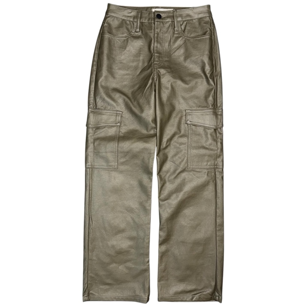 Tgla Cargo Pants Women’s 7 / 28 Faux Leather Straight Leg Army Green Utility Y2K